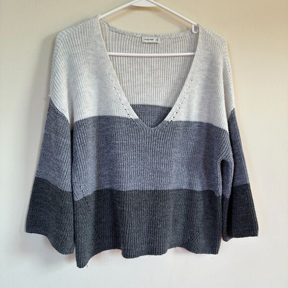 Gentle Fawn Nino Gray Color Block Stripe Knit Sweater Pullover V-Neck XS - Picture 4 of 11